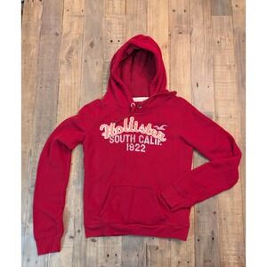 Vintage‎ Hollister Hoodie Womens Medium Red Embroidered Spellout Logo Y2K Surf